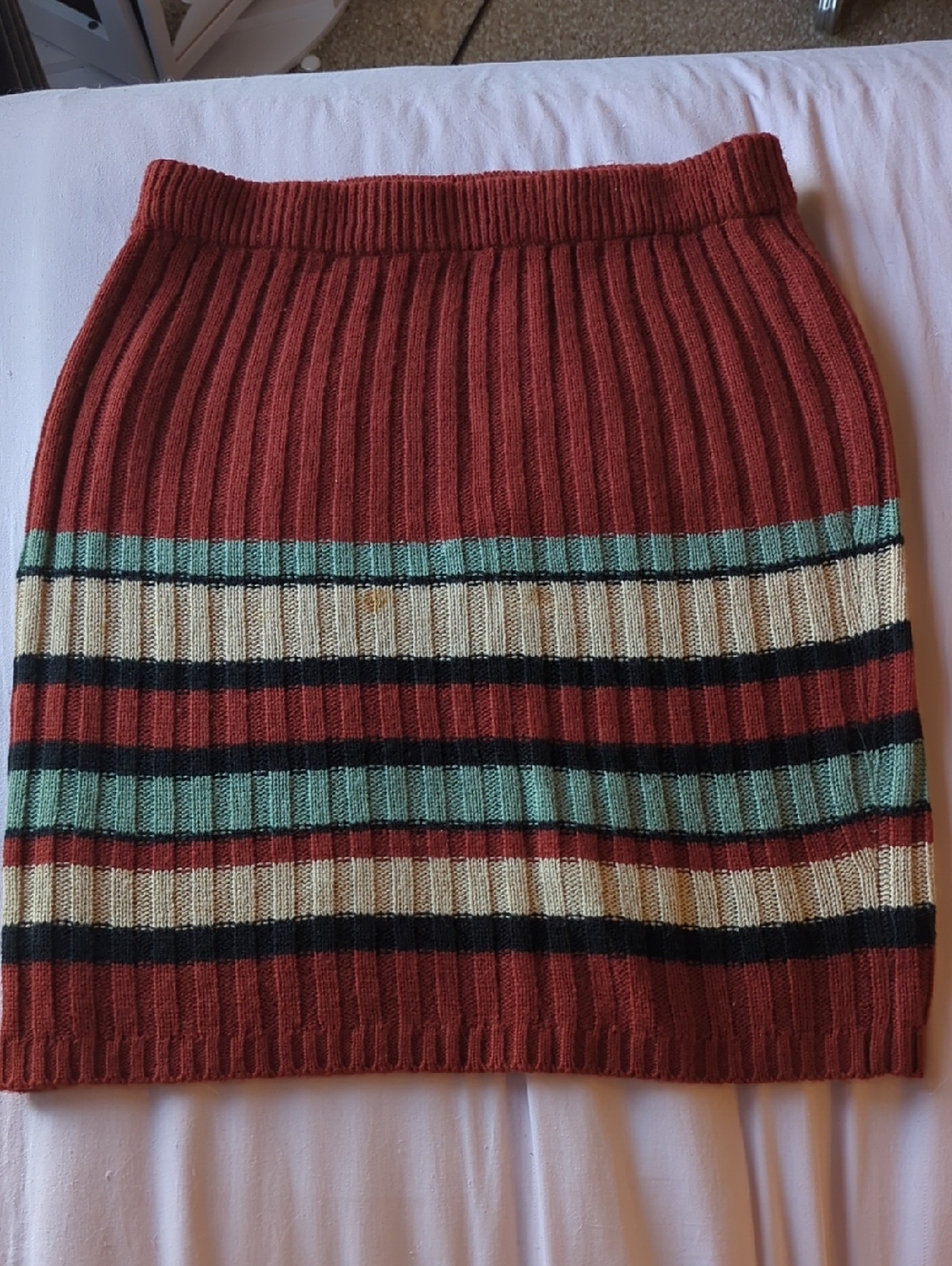 Rust Ribbed Mini Skirt with Stripes